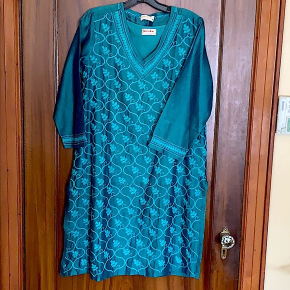 fabindia Tops - Embroidered Silk Tunic from India w/cotton slip.